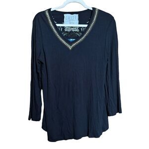 CAITE Handmade Tunic Top Womens XS Multicolor Embroidered Mixed Media Blouse